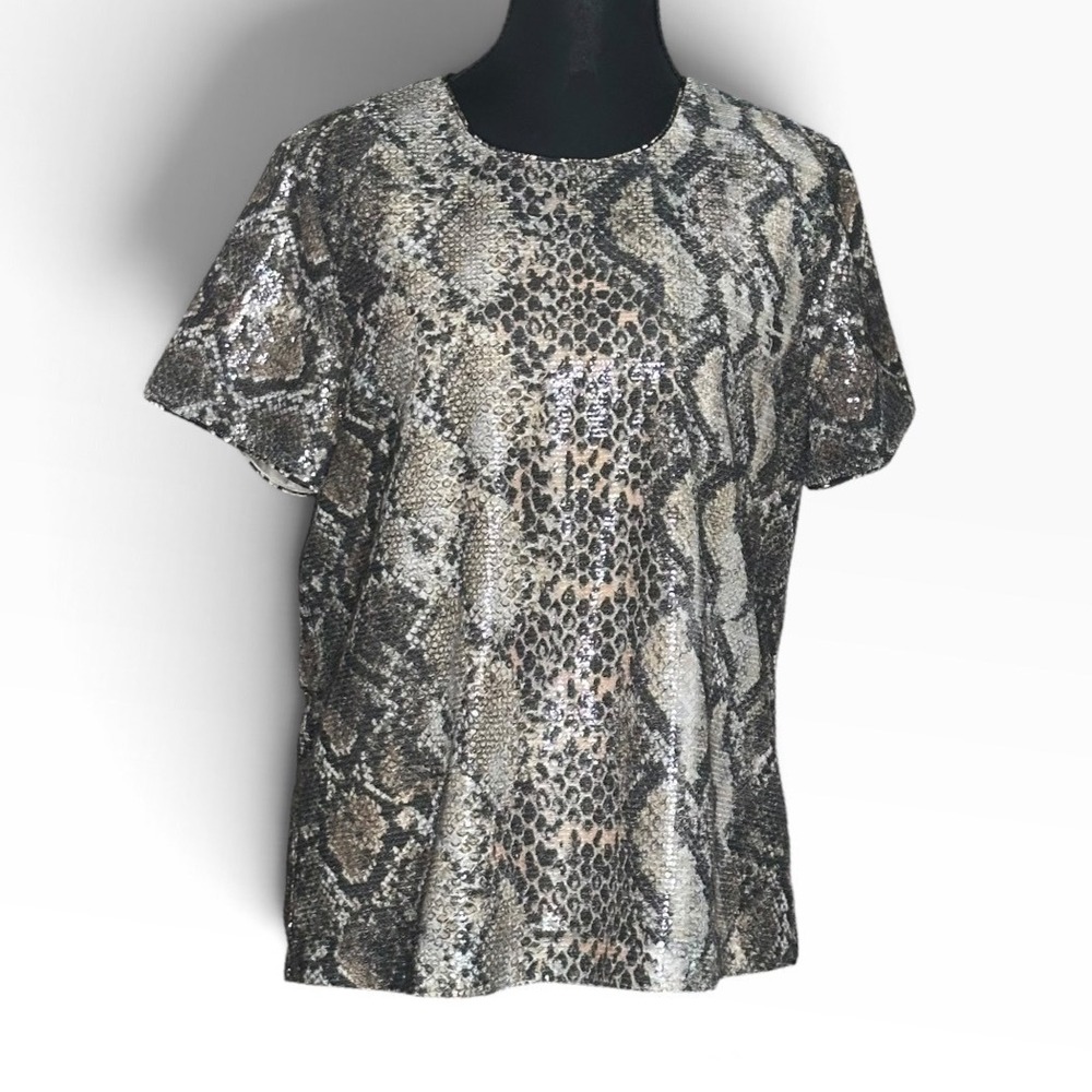 Sequin Snakeskin Print Short Sleeve Top Size M NEW Elie Tahari Women